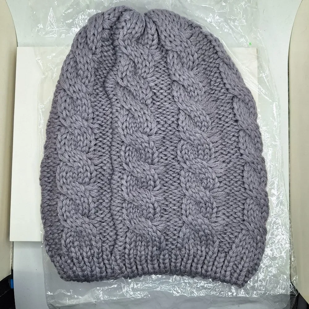 soft gray spike studded beanie hat knitted slouchy cap